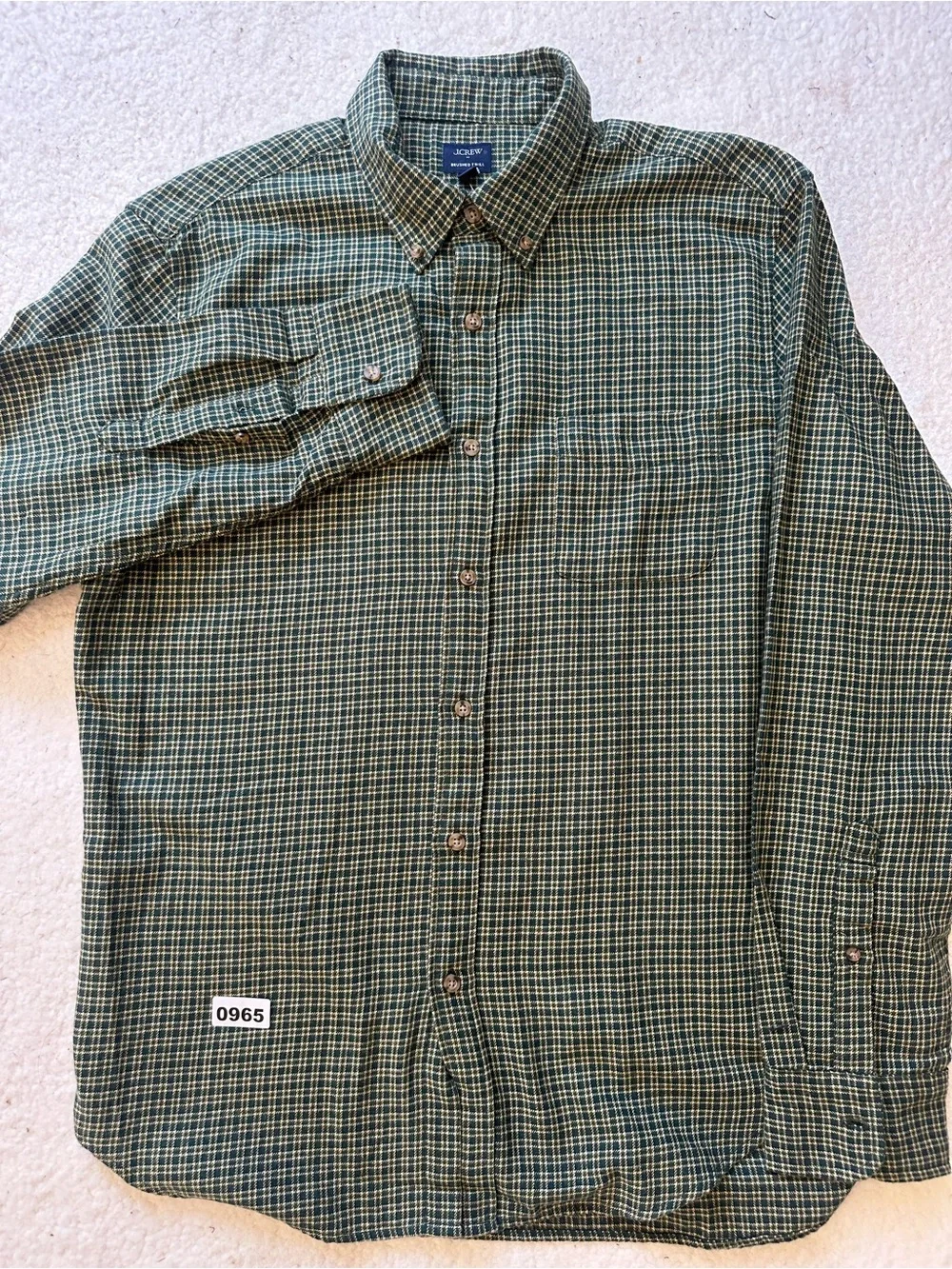 J. Crew Dark Green Plaid Brushed Twill Button-Down Shirt man’s L plaid